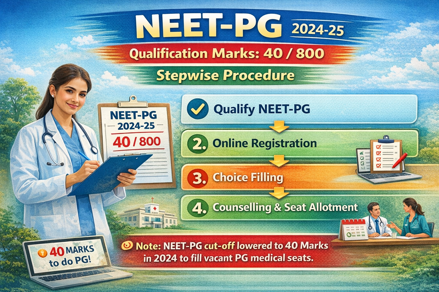 NEET-PG Qualification Marks: 40/800? Neustepwise procedure